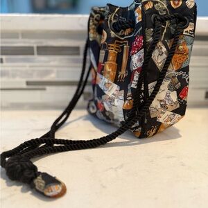 Vintage 90s Nicole Miller Silk Drawstring Bucket Bag | Rare Y2K Designer